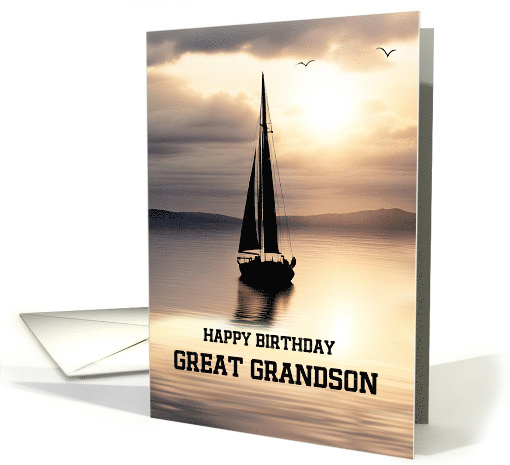 Great Grandson Happy Birthday with Sailboat Ocean Sunset Custom card