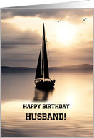 Husband Happy Birthday with Sailboat Ocean Sunset Custom Cover Text card
