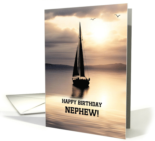 Nephew Happy Birthday with Sailboat on the Sea Sunset Customize card