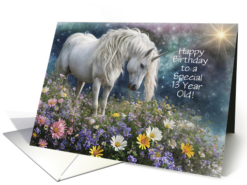Happy 13th Birthday with Pretty Unicorn and Flowers... (1904614)