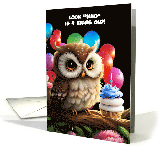 9th Birthday with Cute Owl Cupcake Blue Frosting and... (1904982)