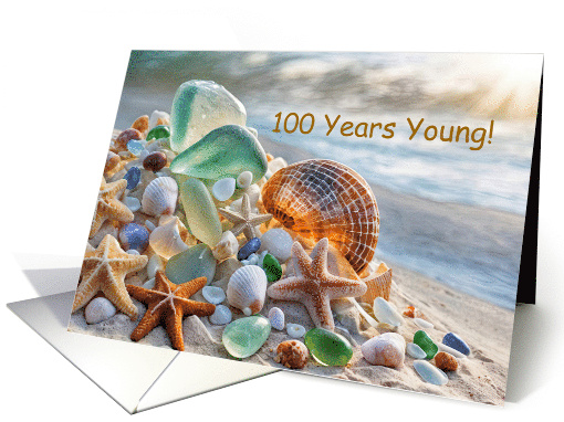 Happy 100th Birthday with Seashells and Sea Glass on the... (1905130)