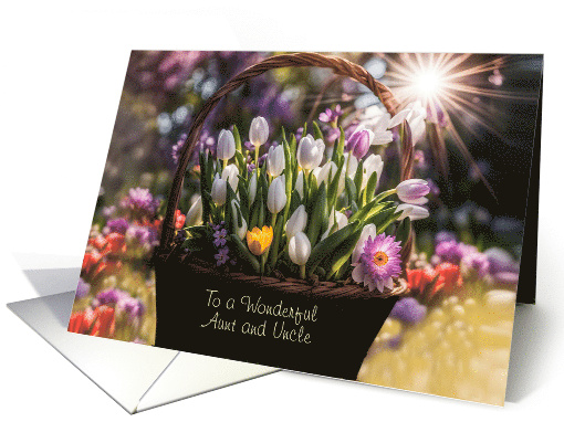 Aunt and Uncle Happy Easter with Basket Full of Tulips Custom card
