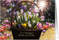 Brother and Family Happy Easter Basket of Tulips Spring Flowers Custom card