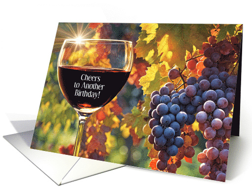 Happy Birthday with Red Wine Glass and Grapes Custom Cover Text card