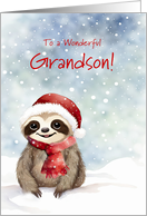 Grandson Happy Holidays Christmas with Cute Sloth Custom Cover Text card
