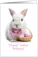 Happy Easter Cute Easter Bunny and Basket Custom Name card