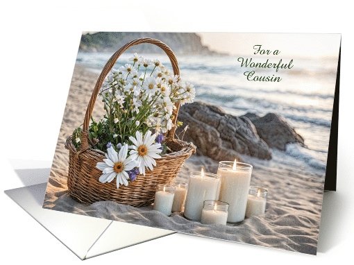 Cousin Happy Mothers Day Pretty Beach Themed with Candles Custom card