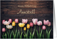 Happy Mother’s Day Custom Name Cute Pink and Yellow Tulips Fun card