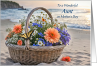 Aunt Happy Mothers Day Basket of Flowers on the Beach Custom card