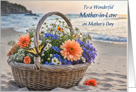 Mother in Law Happy Mothers Day with Basket of Flowers Beach Custom card