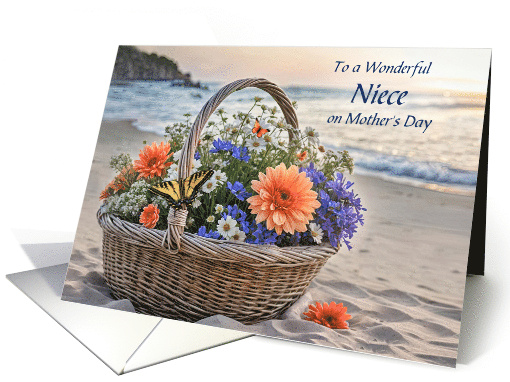 Niece Happy Mothers Day with Basket of Flowers Beach Custom card