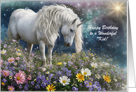 Kid Child Happy Birthday with Pretty Unicorn in Flowers Custom card