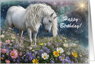 Unicorn Flowers General Birthday Mystical Mythical Fantasy Custom card