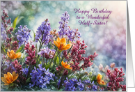 Half Sister Happy Birthday with Pretty Garden Flowers Custom card