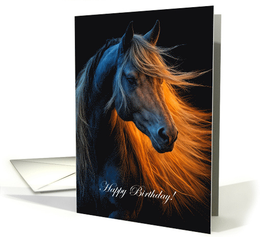 Happy Birthday with Beautiful Spirited Horse and Flowing... (1918464)
