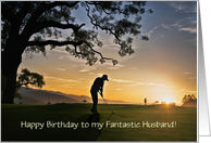 Husband Happy Birthday Golfing at Sunrise Fun Custom Text card