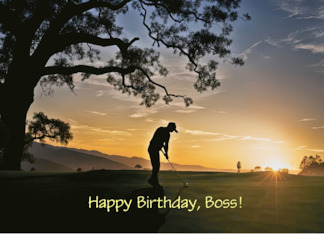 Boss Happy Birthday with Golfer in the Sunrise Custom Text