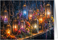 Boho Bohemian with Candles Lanterns Dried Flowers Colorful Blank Note card