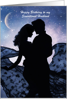 Husband Happy Birthday Romance with Couple Crescent Moon Stars Custom card