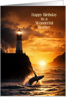 Brother Happy Birthday with Coastal Theme Whale Lighthouse Custom card