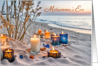 Summer Solstice Midsummers Eve Candles on the Beach Sunset Mystical card