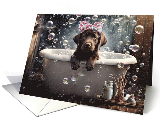 Hello Hi Cute Chocolate Lab Puppy in a Bath with Bubbles... (1926776)