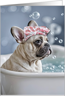 Thinking of You Cute French Bulldog or Frenchie Soaking in a Bath card