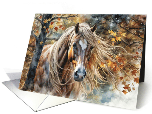 Horse in Fall Autumn Colors and Leaves Blank Any Occasion Note card