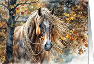 Horse in Fall Autumn Colors and Leaves Blank Any Occasion Note card