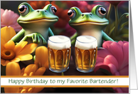 Favorite Bartender Mixologist Birthday Beer Drinking Frogs Fun Custom card