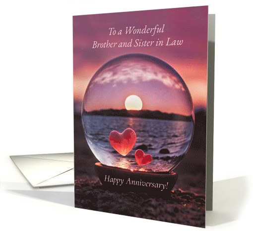 Brother and Sister in Law Happy Wedding Anniversary Hearts Beach card