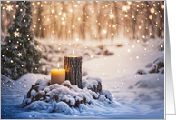 Winter Solstice with Snow and Candles in the Woods Nature Mystical card