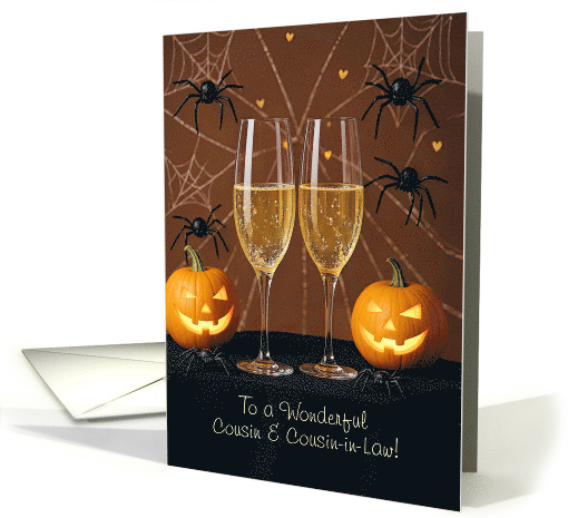 Cousin and Cousin in Law Happy Halloween with Champagne Custom card