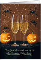 Halloween Wedding Getting Married Cute Champagne and Pumpkins Custom card