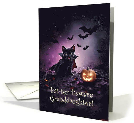 Granddaughter Happy Halloween Cute Kitten Cat Vampire Custom card