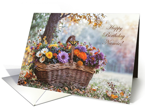 Custom Name Any Name Happy Birthday Flowers Basket Country Pretty card