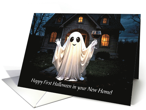 First 1st Halloween in New Home Cute Ghost Holding Wine... (1938208)