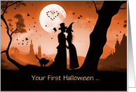 1st First Halloween Newlyweds Married Cute Couple Moonlight Custom card