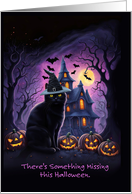 Missing You Miss You Happy Halloween Cute Black Cat Custom Text card