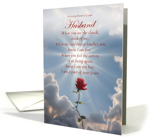 Husband Condolences Sympathy with A Rose and Clouds Poem Custom card