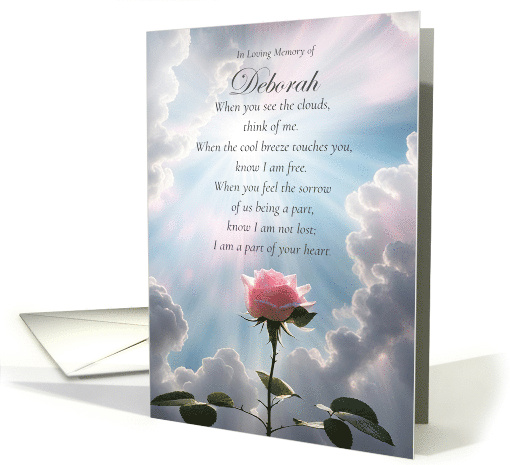 Sympathy Pink Rose Memorial Custom Personalized Name Clouds Sky card