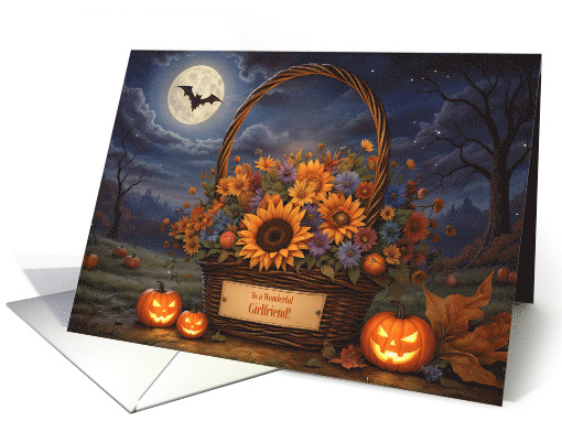 Girlfriend Happy Halloween Basket of Flowers Cute and Fun card