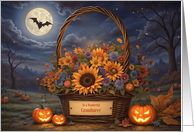 Grandniece Happy Halloween Basket of Pretty Autumn Flowers Pumpkins card