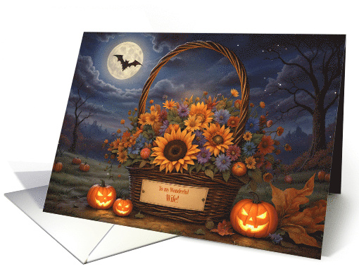 Wife Happy Halloween Basket of Pretty Fall Colored Flowers Cute card