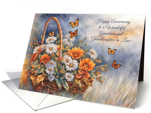 Grandson and Granddaughter in Law Wife Anniversary Flowers Cute card