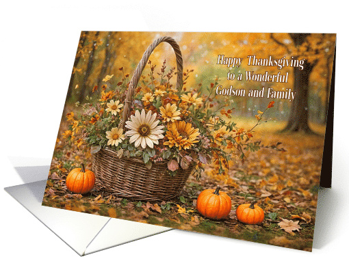 Godson and Family Thanksgiving Day Holiday Fall Colored Flowers card
