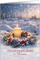 Godson Christmas in Remembrance with Memorial Candle Snow Custom card