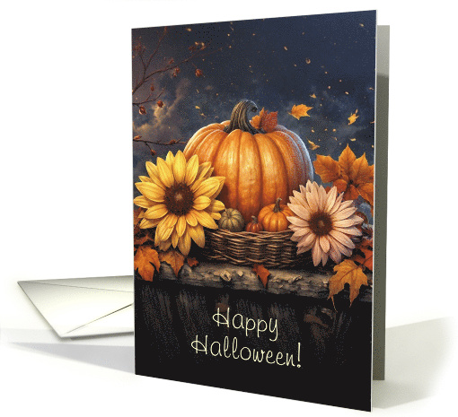 Happy Halloween Pumpkin Autumn Fall Foliage Flowers Colors Custom card