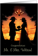 Custom Name Country Western Congratulations on Wedding Sunset Custom card